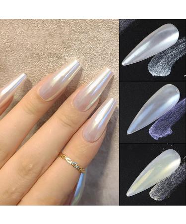 GZMAYUEN White Pearl Chrome Nail Powder - Ice Aurora Pigment Powder for Mirror Effect Nails (3Pcs) - Buy Online on GoSupps.com