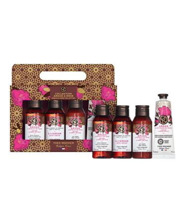 Yves Rocher KIT ARGAN & ROSE PETALS Body Care Gift Set | Gift Idea for Women & Girls | 4 piece set including Bath Shower Oil 50 ml Bath Shower Gel 50 ml Body Lotion 50 ml Hand Cream 30 ml | Travel Size Essential Products | Argan & Rose Petals Scent with C