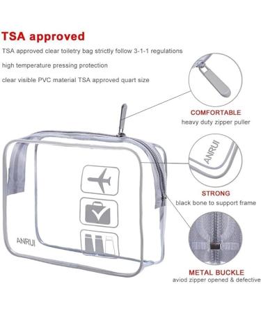ANRUI TSA Approved Clear Toiletry Bag - Quart Sized Travel Pouch for Women - Airport Compliant Grey 3-1-1 Kit - Buy Online on GoSupps.com
