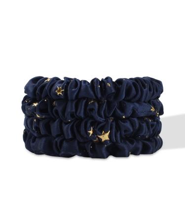 Silkie 4-Set 100% pure mulberry lide black thin hair tie with travel bags hair tie for every day hair care ponytail holder without hair damage (star gazer)