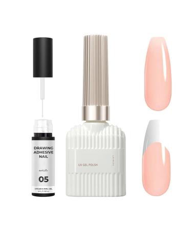 Gel Nail Polish Set Jelly Nude Gel Nail Varnish Sheer Nude Pink Nail Gel With White Liner Painted Gel Nail Polish Soak Off UV/LED Nude & White French Manicure Kit for Home DIY