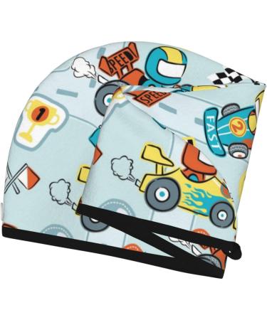 Cartoon Car Racing Microfiber Hair Towel - Soft Super Absorbent Coral Velvet Wrap for Women with Long Curly & Thick Hair - Buy Online on GoSupps.com