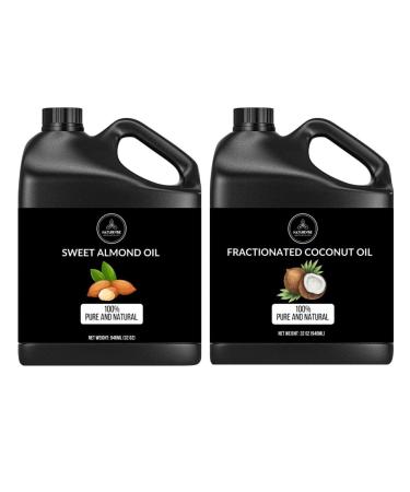 Naturevibe Botanicals Sweet Almond Oil 32oz and Fractionated Coconut Oil 32oz |Oil Combo