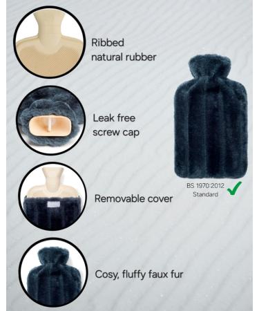 Brevian 2 Litre Large Hot Water Bottle with Soft Faux Fur Cover - Midnight Blue Regular | Shop Now - Buy Online on GoSupps.com