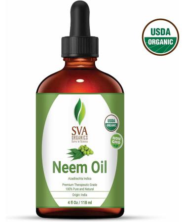 SVA Organics USDA Certified Neem Oil 4 Oz - 100% Pure, Dark & Unrefined for Skin & Hair | Strong Herbal Aroma, Ayurvedic Body Massages | Surface Hygiene, Overall Wellness - Buy Online on GoSupps.com