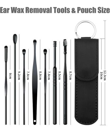 Stainless Steel Ear Wax Removal Kit - Flexible Design Ear Pick for Ear Canal Cleaning - Includes Black Tools and Pouch - Buy Online on GoSupps.com