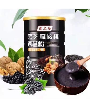 Black sesame walnut and mulberry powder Chinese black bean and black rice soup healthy and nutritious breakfast Congee 600g/can ready to eat soup delicious meal substitute (sugar free 2 cans) sugar free 2 cans
