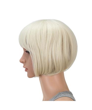 SWACC 10 Inch Short Straight Bob Wig with Bangs - Platinum Blonde | Synthetic Colorful Cosplay Party Wig for Women and Kids with Wig Cap - Buy Online on GoSupps.com