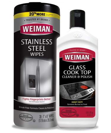 Weiman Heavy Duty Cooktop Polish & Stainless Steel Wipes - Powerful Appliance Kitchen Cleaning Kit - Packaging May Vary