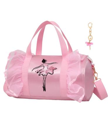 Dorlubel Cute Ballet Dance Bag Tutu Dress Bag with Key Chain for Girls (Pink2 of Long Mesh)