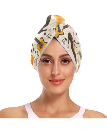 Music Guitar Shoes Hair Towel 2 Pack Super Absorbent Hair Drying Towel Quick Dry Hair Turbans Head Towel with Button Twisty Wrap for Women Girls