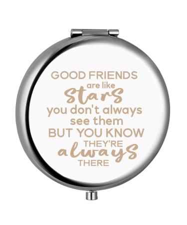 Gift for Friends Women Females Best Friend Friendship Birthday Christmas Gifts Inspirational Gift for Her-Engraved Compact Mirror(Good Friends Are Like Stars)