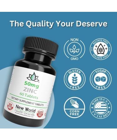 Zinc 50mg Mineral Supplement - 60 Tablets | Boost Immune System and Health | New World Health Brands - Buy Online on GoSupps.com