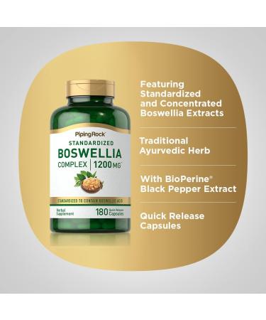 Piping Rock Boswellia Extract Capsules | 1200mg | 180 Count | Herbal Supplement | Standardized Complex | Non-GMO Gluten Free - Buy Online on GoSupps.com