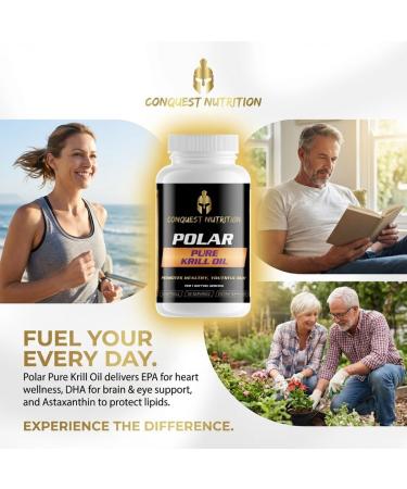Conquest Nutrition Polar Pure Krill Oil. Phospholipid-Bound Omega-3 DHA EPA Astaxanthin. Support for Heart Brain Eyes & Comfortable Movement. Health & Wellness Support. 30 Softgels - Buy Online on GoSupps.com