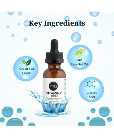 PGM Vitamin C Serum for Face Anti-Aging Brightening Hydrating Facial Serum with Hyaluronic Acid & Vitamin E Dark Spot Corrector 1 Fl Oz Pack of 2 - Buy Online on GoSupps.com