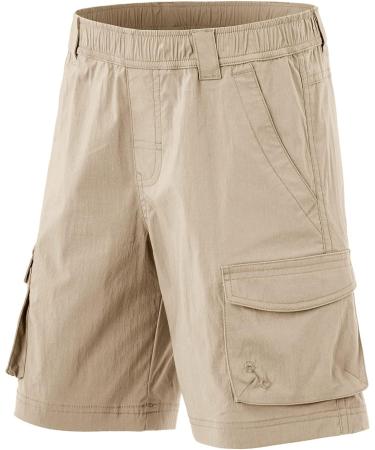 CQR Kids Youth Pull on Cargo Shorts | Lightweight Elastic Waist Athletic Short for Outdoor Camping and Hiking | Driflex Shorts with Pockets - Khaki Large - Buy Online on GoSupps.com