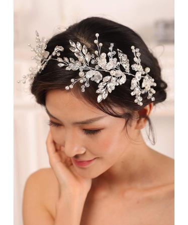 Kercisbeauty Crystal and Pearl Headband for Women Wedding Bridal Headpiece Jewelry Art Deco Handmade Heavy Hair Accessories Collection