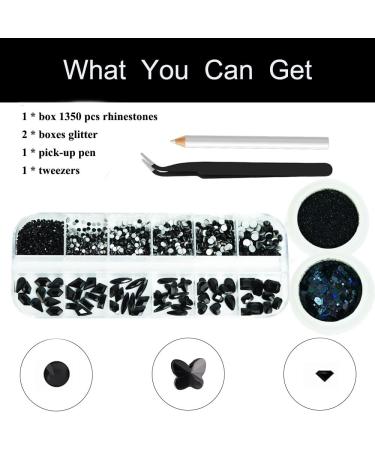Black Nail Rhinestones Kit with 60 Assorted Shapes - Nail Gems, Stones, Glitters for DIY Crafts - Buy Online on GoSupps.com