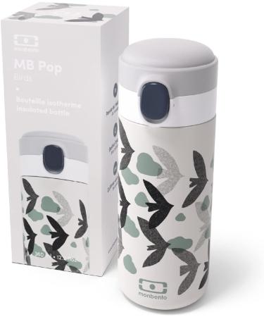 MONBENTO Insulated Bottle MB Pop Birds 360ml - Leakproof, Hot/Cold 12 Hours - Kids School/Park or Adult Handbag - BPA Free - Green Graphic Birds - Buy Online on GoSupps.com