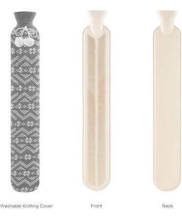 Easycosy Hot Water Bottle 2L with Knitted Cover - Grey Snowflake Design | Pure Natural Rubber | Super Soft Fabric | 72 cm for Back, Neck, Legs - Buy Online on GoSupps.com