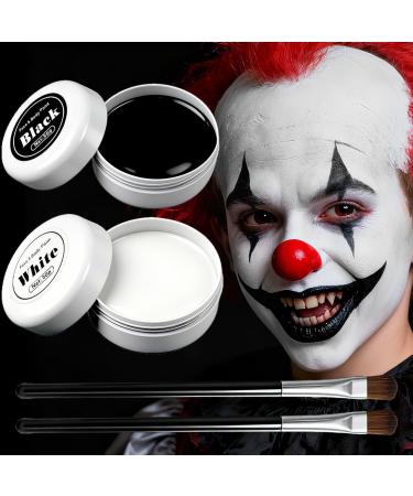 Nepturion Halloween Makeup Halloween Face Makeup Black and White Body Colors (50g) and White (50g) with 2 Brushes Face Paint for Theatre Makeup for