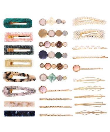 Tdauke 30 Pcs Pearl Hair Clips Fashion Style Pearls Hair Barrettes Sweet Artificial Macaron Acrylic Resin Barrettes Hairpins for Women Ladies and Girls