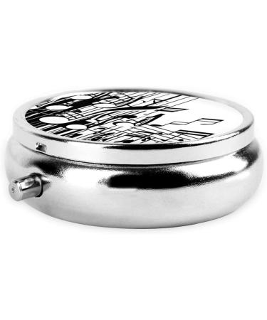 Round Music Notes Print Pill Box | 3 Compartment Decorative Travel Organizer | Portable Medication & Vitamin Holder - Buy Online on GoSupps.com