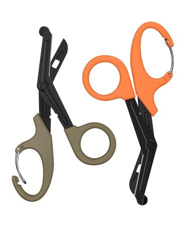 Titanium Bandage Shears Scissors EMT and Trauma Shears Bent Stealth Black Coated for Nurses Students Emergency Room (Orange & Green 15cm) Orange & Green 15cm