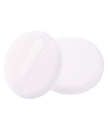 Large Loose Powder Puff, 4.13 Inch Powder Puff for Body Powder, Ultra Soft Velour Body Puff with Ribbon, 2pcs, White, Round 4.13 Inch (Pack of 2) White