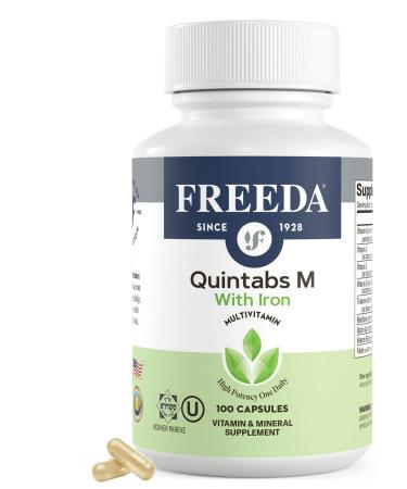 FREEDA Multivitamin Quintabs-M with Iron Kosher Multi Vitamins Supplements for Women Health - Multivitamins for Women & Iron-Deficient Men Adult Vitamins Multivitamin (100) 100 Count (Pack of 1)