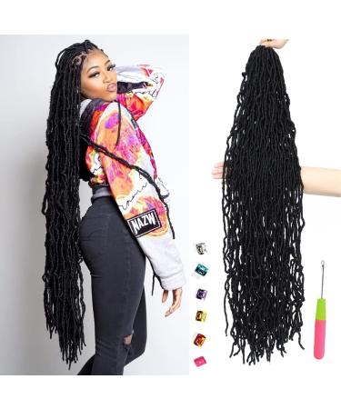 7 Packs Faux Locs Crochet Hair 36 Inch New Soft Locs Crochet Hair For Black Women Pre-looped Long Goddess Locs Crochet Braids Curly Wavy Braiding Hair Extension (1B) 36 Inch (Pack of 7) 1B