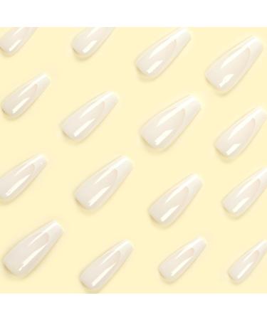 Mouyouglow Press On Nails - Medium Ballerina Shape Glossy Milky White French Tips with Nail Glue | Shop Glossy Artificial Fingernails - Buy Online on GoSupps.com