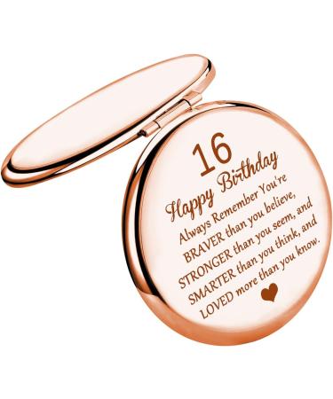 FUSTMW Happy 16th Birthday Gifts Mirror - Rose Gold Compact Pocket Makeup Mirror for Girls - Sweet 16 Inspirational Gift - Buy Online on GoSupps.com