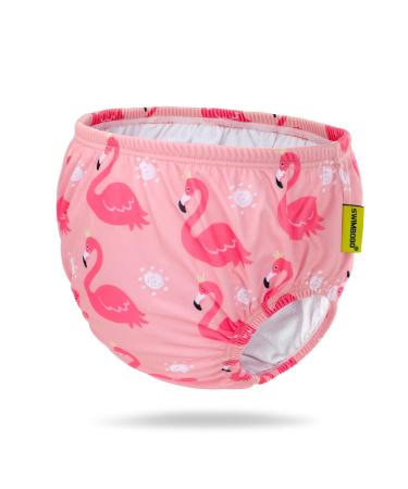 Swimbobo Reusable Absorbent Swim Diaper Washable Striped Swim Trunks for Baby Boys and Girls (S Pink Flamingo) Pink Flamingo S