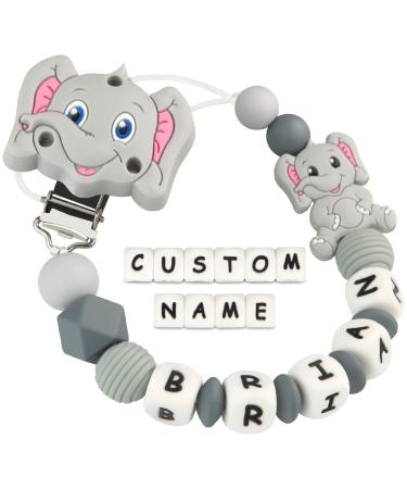 Kowlone pacifier chain with name boys girls personalized elephant pacifier clips holder (gray) A: Elephant Gray