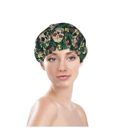 Sugar Skull Reusable Waterproof Shower Cap for Women | Double Layer Bath Cap with Peva Lining & Elastic Band | Ideal for Long Hair | Great for Women & Girls - Buy Online on GoSupps.com