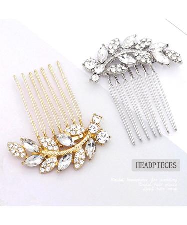 Foyte Crystal Bride Wedding Hair Comb - Gold Leaf Bridal Headpiece for Women and Girls - Buy Online on GoSupps.com