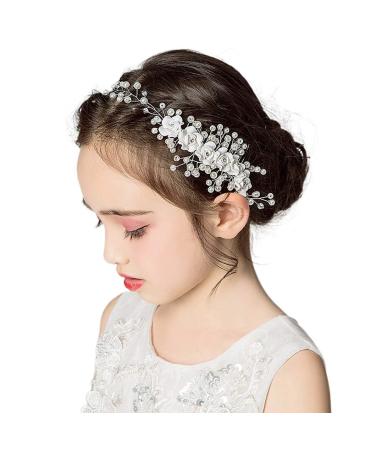 IYOU Princess Crystal Headpiece White Flower Communion Hair Accessories for Flower Girl and Bridesmaid