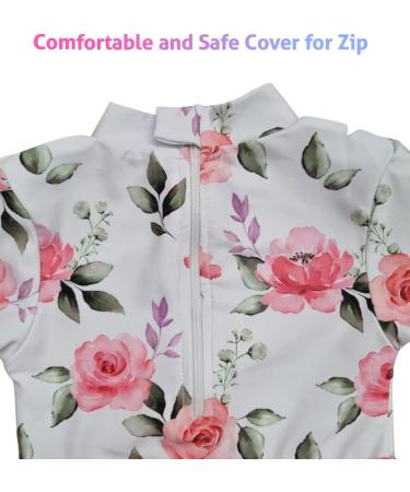 Baby Girls 5-6 Years Moon Snow One Piece Swimsuit UV Sunsuit Rashguard - Roses/White - Buy Online on GoSupps.com