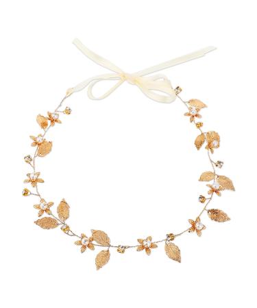 Gold Leaf Headband for Women Flower Girl Headpiece Gold Headband Wedding Hair Accessories for Kids Pearl Headpiece Wedding Bridal Boho Hair Piece Gold Hair Vine Headband for Prom Party