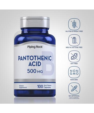 Piping Rock Pantothenic Acid 500mg | 100 Capsules | as Calcium d-Pantothenate | Non-GMO Gluten Free Supplement - Buy Online on GoSupps.com
