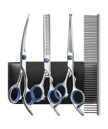 Dog cups fur scissors dogs 6 inch professional dogs scissors dog care set made of stainless steel with a round security tip 5 in1 pet scissors for dog hair incline straight curved scissors