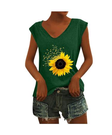 Short Sleeve T Shirts Clothing Woman T-Shirt Casual Black Clothing Top Women's Floral Pattern for Women Crop Tops Shirt Shirts Top Women's Summer Tank Top 5-green XXL