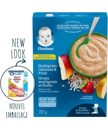 GERBER CEREAL Stage 2 Multigrain Oatmeal & Fruit Baby Food Cereals 6+ months 227 g 6 Pack PACKAGING MAY VARY - Buy Online on GoSupps.com