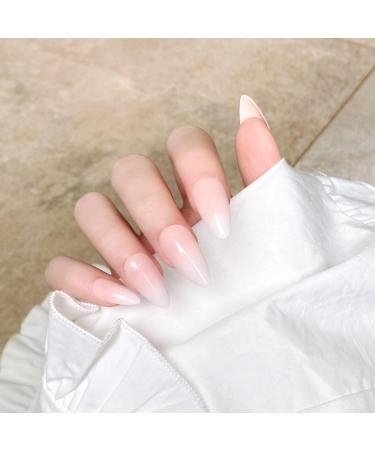 JustOTRY 24 Pcs Almond Short Gradient Peach Pink French Press on Nails - Trendy Fake Nails with Glue for Women Nail Art - Buy Online on GoSupps.com