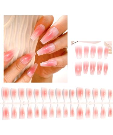 FEIlei 30Pcs Long Press on Nails Coffin French Fake Nails Tip Gradient Acrylic Nails Glossy False Nails for Women Girls - Buy Online on GoSupps.com