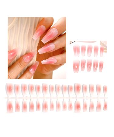FEIlei 30Pcs Long Press on Nails Coffin French Fake Nails Tip Gradient Acrylic Nails Glossy False Nails for Women Girls