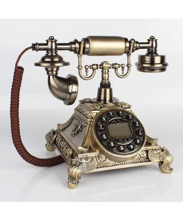 Corded Old Fashioned Telephone Classic Retro Design -Style Solid Wood and Versus Resin-(Gold White) Hands-Free (Rotary Dial Copper) (Rotary Dial Bronze) - Buy Online on GoSupps.com