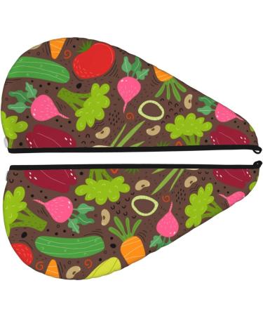 Buy Cartoon Vegetables Hair Towel Wrap | Quick-Dry Towel Turban & Button Design for Effortless Hair Drying - Buy Online on GoSupps.com